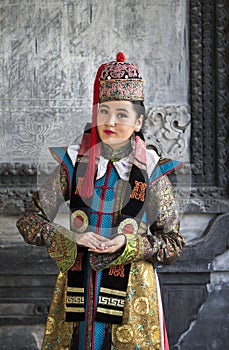 Mongolian woman in traditional outfit