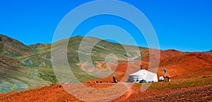 Mongolian yurt in the mountains