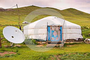 Mongolian yurt on steppe