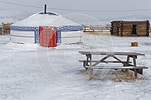 A mongolian yurt under the snow