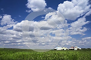 Mongolian yurts on the prairie