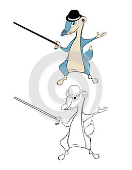 Mongoose with a walking stick cartoon