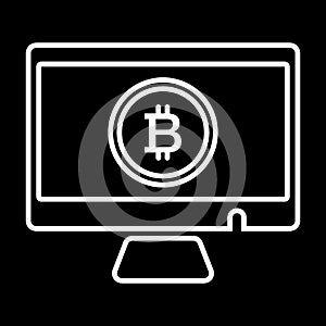 Monitor, bitcoin line icon. vector illustration isolated on black. outline style design, designed for web and app. Eps