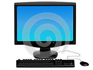 monitor with black keyboard