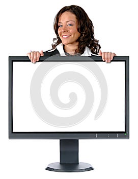 Monitor and businesswoman with