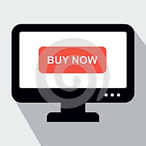 Monitor with Button Buy Now. Concept of Online Shop.