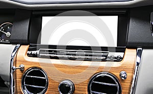 Monitor in car with blank screen use for navigation maps and GPS. on white with clipping path. Car detailing. Ca