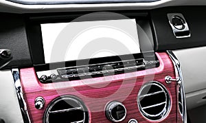 Monitor in car with  blank screen use for navigation maps and GPS.  on white with clipping path. Car detailing. Ca