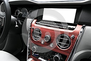 Monitor in car with  blank screen use for navigation maps and GPS.  on white with clipping path. Car detailing. Ca