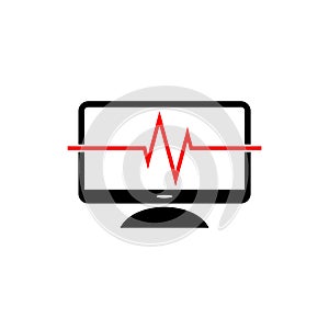 Monitor with cardiogram icon isolated on white background. ECG monitor with heart beat sign