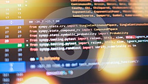 Monitor closeup of function source code. Abstract IT technology background. Software source code.