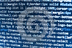 Monitor closeup of function source code. Javascript functions, variables, objects.