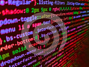 Monitor closeup of function source code. Program development concept. Failure in the program, blue screen, programming. SEO