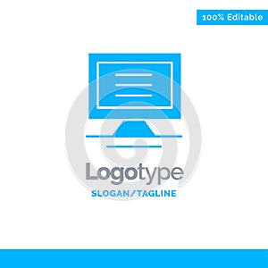 Monitor, Computer, Hardware Blue Solid Logo Template. Place for Tagline