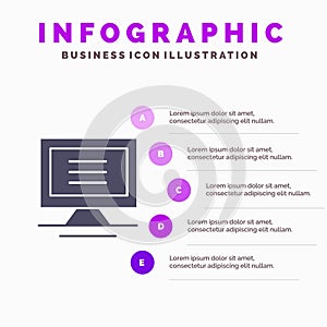 Monitor, Computer, Hardware Solid Icon Infographics 5 Steps Presentation Background
