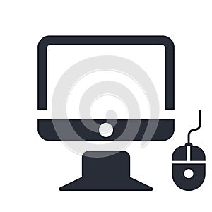 Monitor and computer mouse icon vector sign and symbol isolated on white background, Monitor and computer mouse logo concept