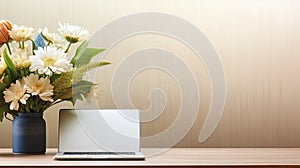 monitor desk computer flowers