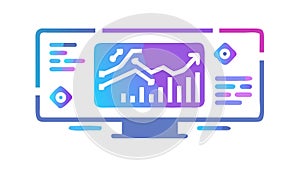 Monitor Displaying Abstract Data Visualization Tech, vector design Generative AI