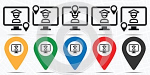 Monitor, education, online education icon in location set. Simple glyph, flat illustration element of online traning theme icons