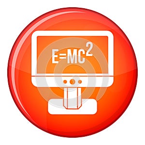Monitor with Einstein formula icon, flat style
