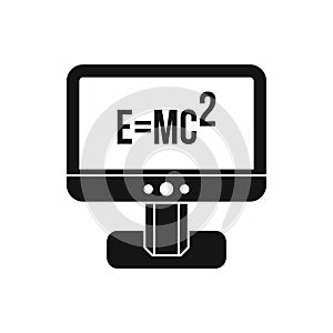 Monitor with Einstein formula icon, simple style