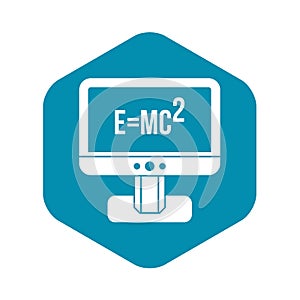 Monitor with Einstein formula icon, simple style