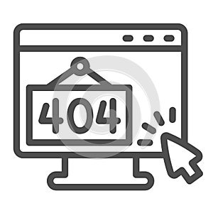 Monitor with error 404 and cursor pointer mouse line icon, computing concept, monoblock vector sign on white background