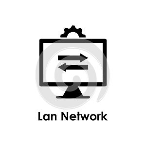 monitor, gear, lan network icon. Element of business icon for mobile concept and web apps. Detailed monitor, gear, lan network