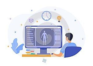 monitor of graphic animator creating video game