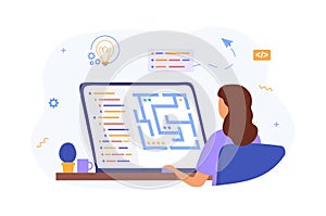 monitor of graphic animator creating video game