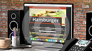 Monitor with Hamburger recipe on desktop