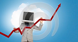 Monitor headed businessman. Mixed media