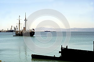 Monitor huscar Peruvian ship anchored and captured by Chilean squadron Talcahuano, Chile pacific in the naval battle of Angamos photo