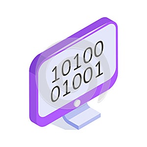 Monitor icon displaying binary code, representing digital data and programming concepts