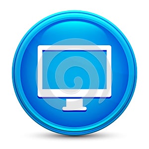 Monitor icon glass shiny blue round button isolated design vector illustration