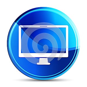 Monitor icon glassy vibrant sky blue round button illustration