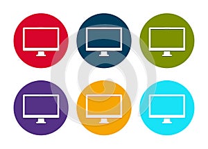 Monitor icon modern flat round button set illustration