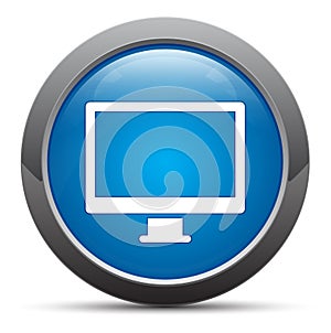 Monitor icon premium blue round button vector illustration