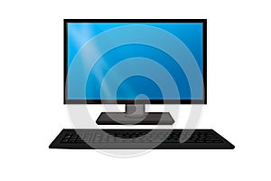 Monitor with keyboard . Computer isolated on a white background