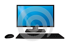 Monitor with keyboard and mouse. Computer isolated on a white background