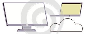 Desktop monitor, laptop, and cloud symbolizing connectivity and data storage solutions