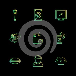 monitor , lips , dress , document , microphone , technology , icons , electronics , eps icons set vector