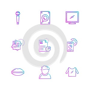 monitor , lips , dress , document , microphone , technology , icons , electronics , eps icons set vector