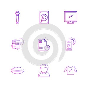 monitor , lips , dress , document , microphone , technology , icons , electronics , eps icons set vector