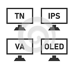 monitor matrix icon set, types of LCD matrices - IPS, VA, TN, OLED