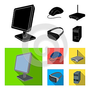 Monitor, mouse and other equipment. Personal computer set collection icons in black, flat style vector symbol stock