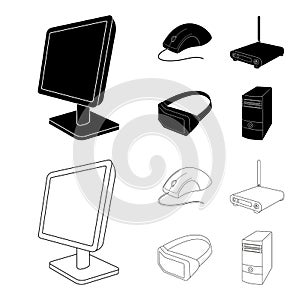 Monitor, mouse and other equipment. Personal computer set collection icons in black,outline style vector symbol stock