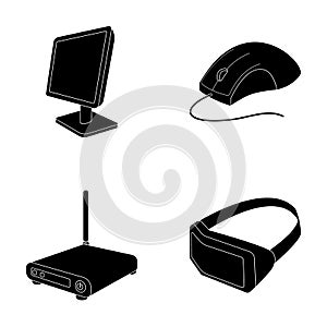 Monitor, mouse and other equipment. Personal computer set collection icons in black style vector symbol stock