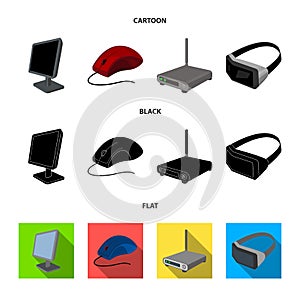 Monitor, mouse and other equipment. Personal computer set collection icons in cartoon,black,flat style vector symbol