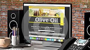 Monitor with Olive oil information on desktop